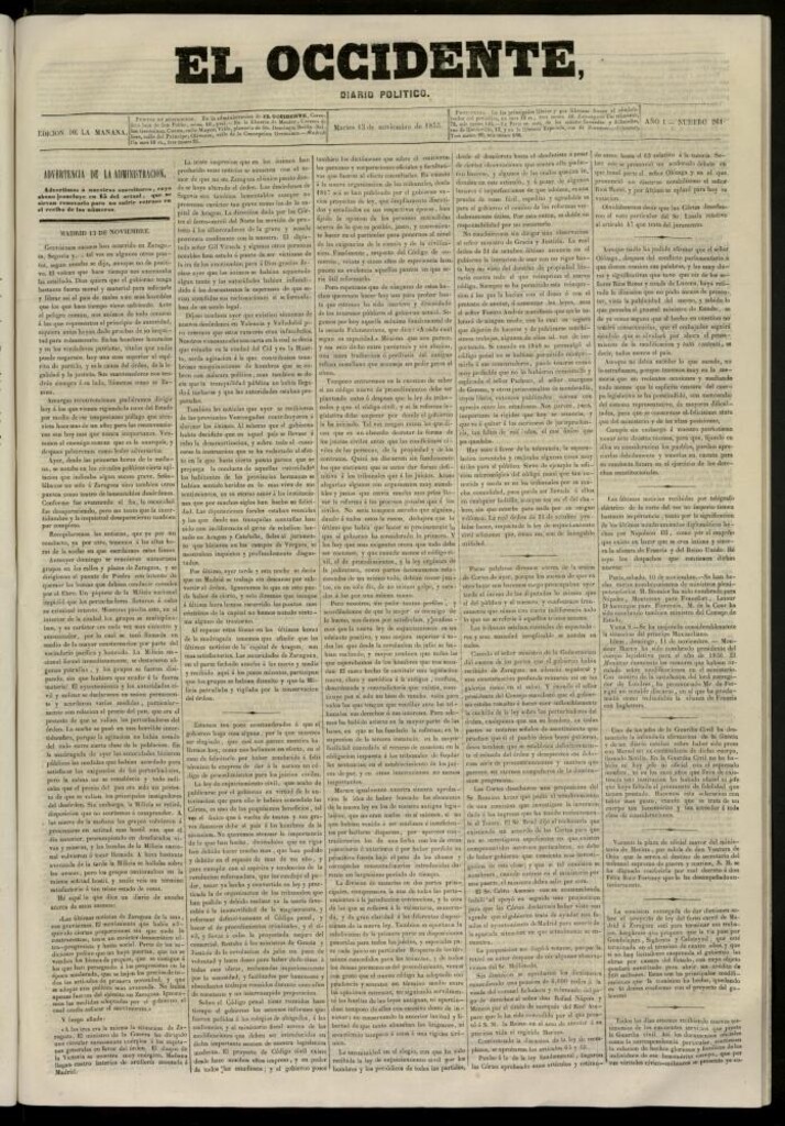 Miniatura de El Occidente: diario político del 13 de noviembre de 1855, nº 261