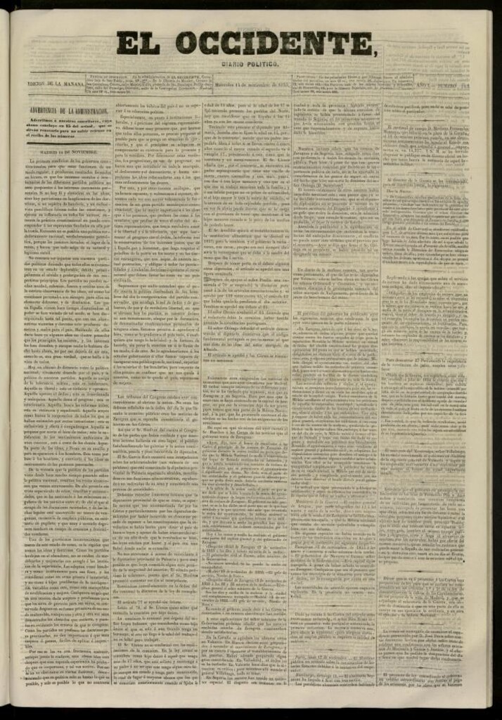 Miniatura de El Occidente: diario político del 14 de noviembre de 1855, nº 262