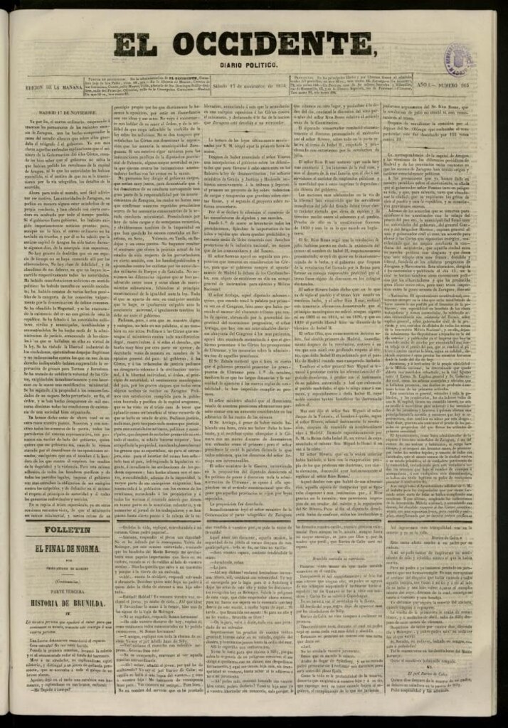 Miniatura de El Occidente: diario político del 17 de noviembre de 1855, nº 265