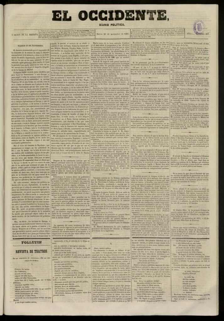 Miniatura de El Occidente: diario político del 20 de noviembre de 1855, nº 267