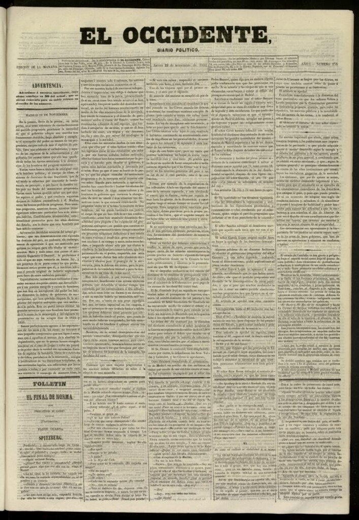 Miniatura de El Occidente: diario político del 29 de noviembre de 1855, nº 275