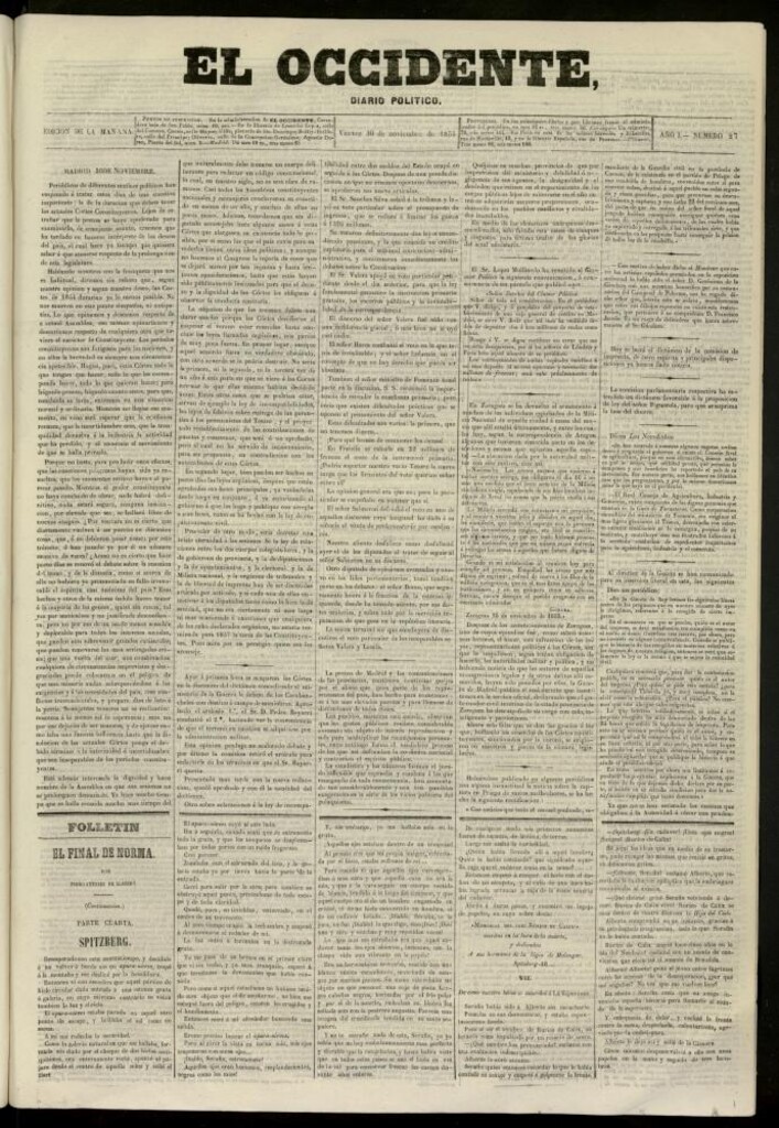 Miniatura de El Occidente: diario político del 30 de noviembre de 1855, nº 276