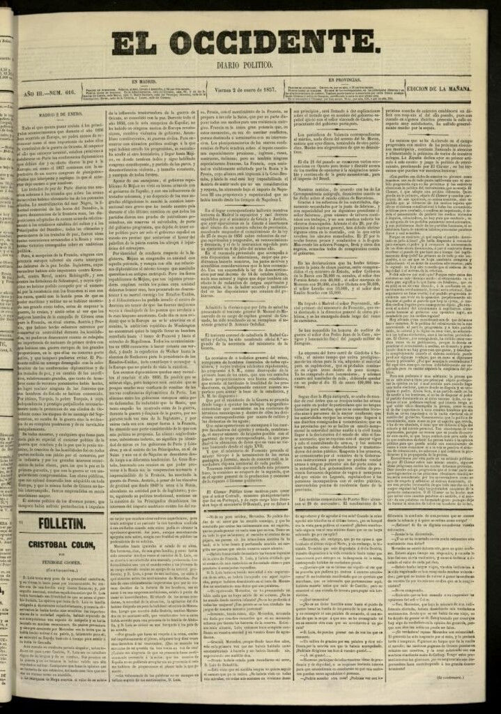 Miniatura de El Occidente: diario político del 2 de enero de 1857, nº 616