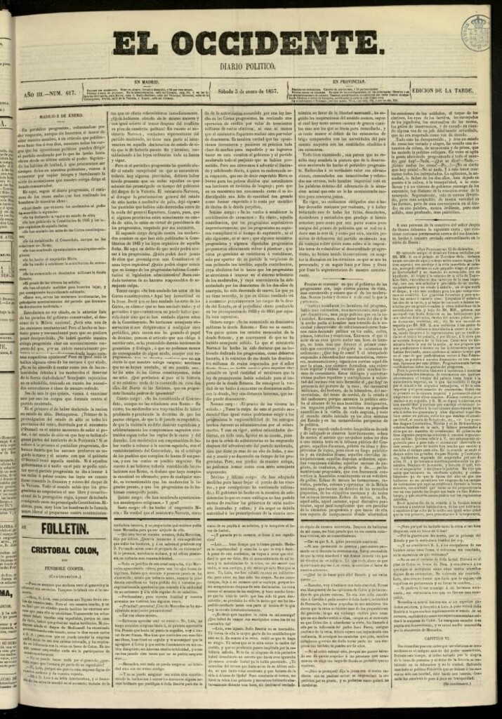 Miniatura de El Occidente: diario político del 3 de enero de 1857, nº 617