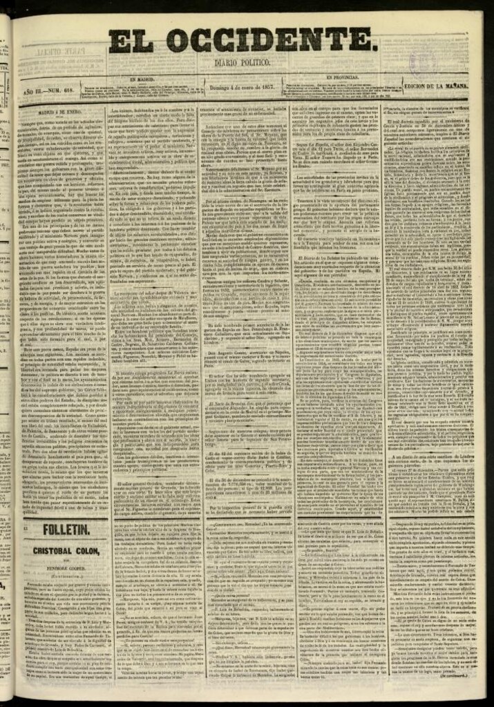 Miniatura de El Occidente: diario político del 4 de enero de 1857, nº 618