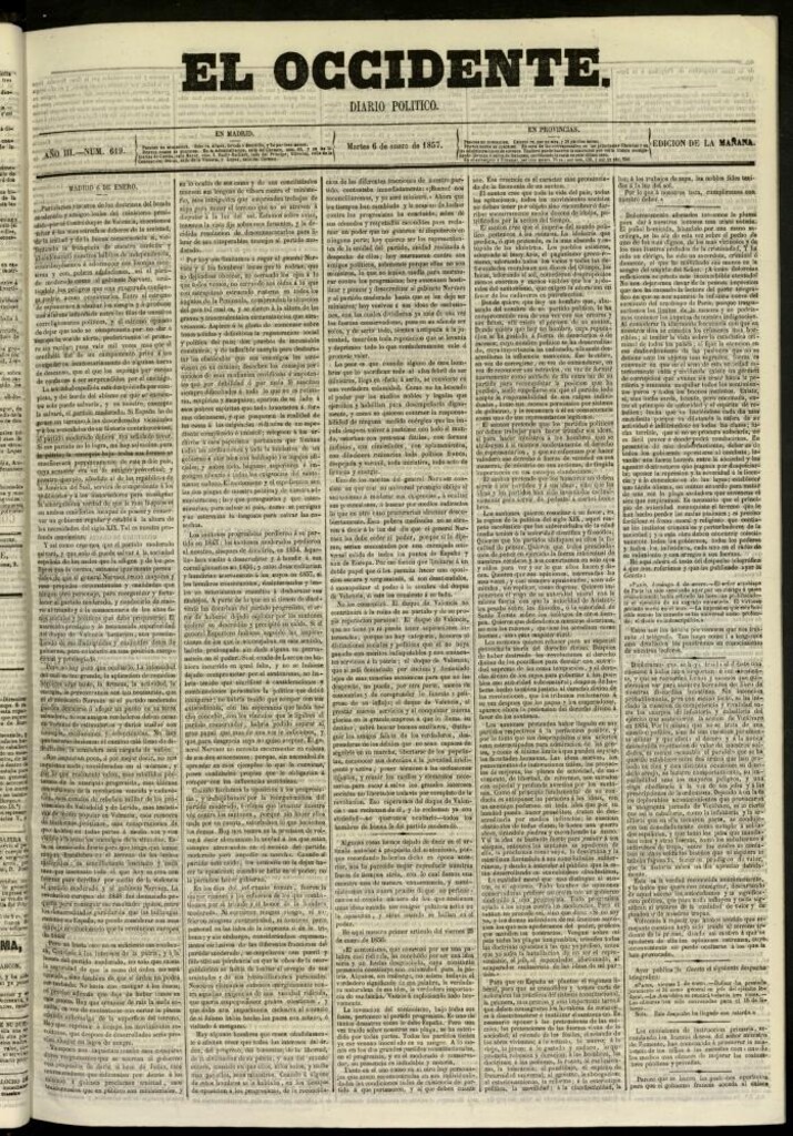 Miniatura de El Occidente: diario político del 6 de enero de 1857, nº 619