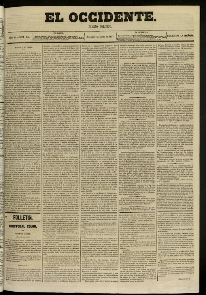 Miniatura de El Occidente: diario político del 7 de enero de 1857, nº 620
