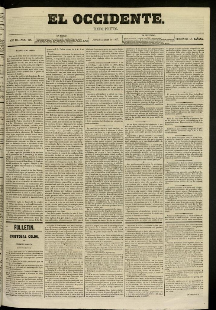 Miniatura de El Occidente: diario político del 8 de enero de 1857, nº 621