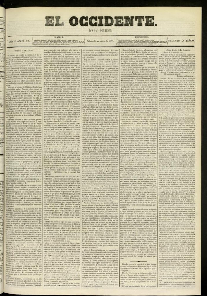 Miniatura de El Occidente: diario político del 10 de enero de 1857, nº 623