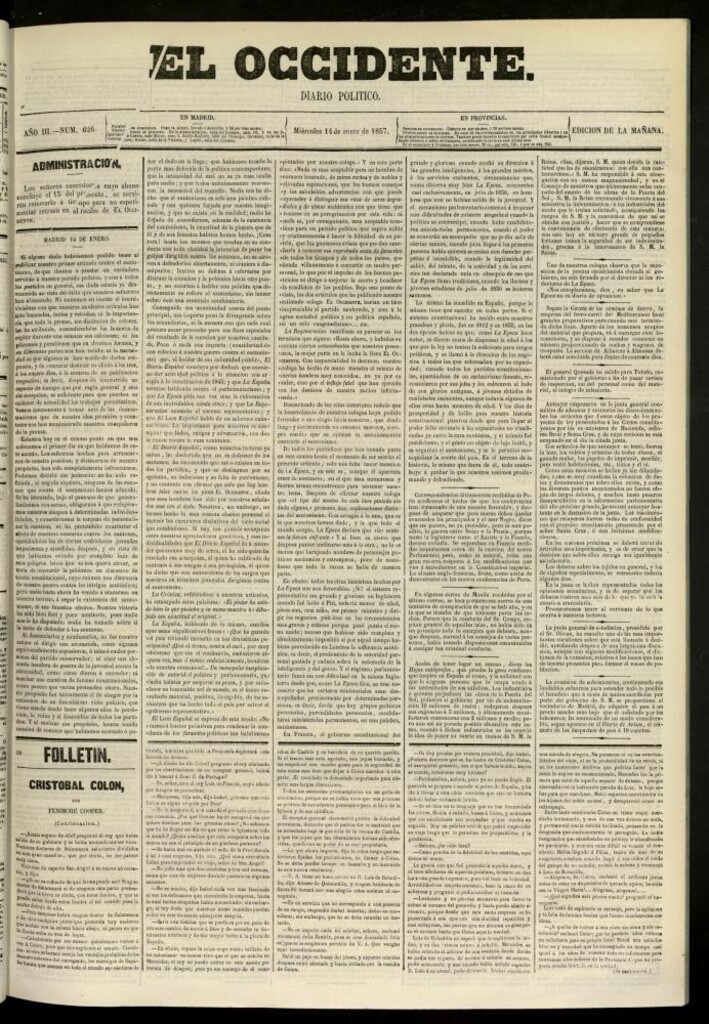 Miniatura de El Occidente: diario político del 14 de enero de 1857, nº 626
