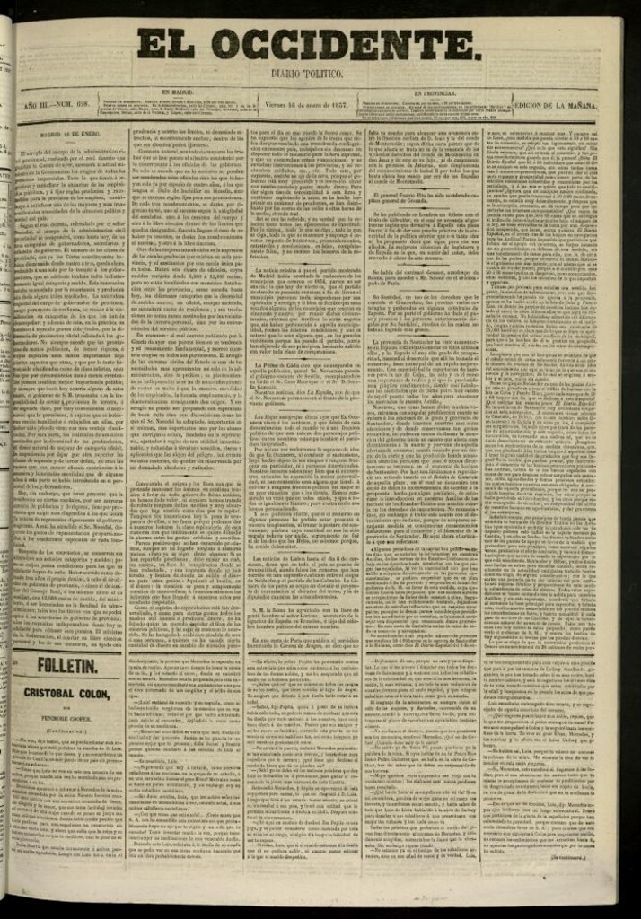 Miniatura de El Occidente: diario político del 16 de enero de 1857, nº 628