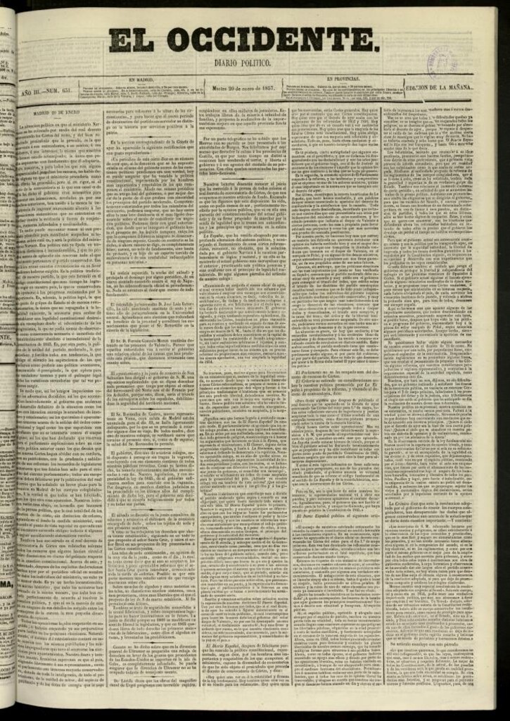 Miniatura de El Occidente: diario político del 20 de enero de 1857, nº 631