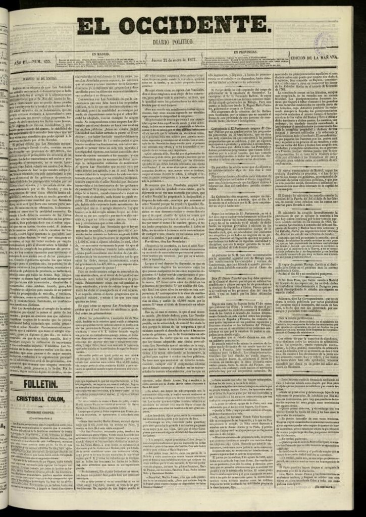 Miniatura de El Occidente: diario político del 22 de enero de 1857, nº 633