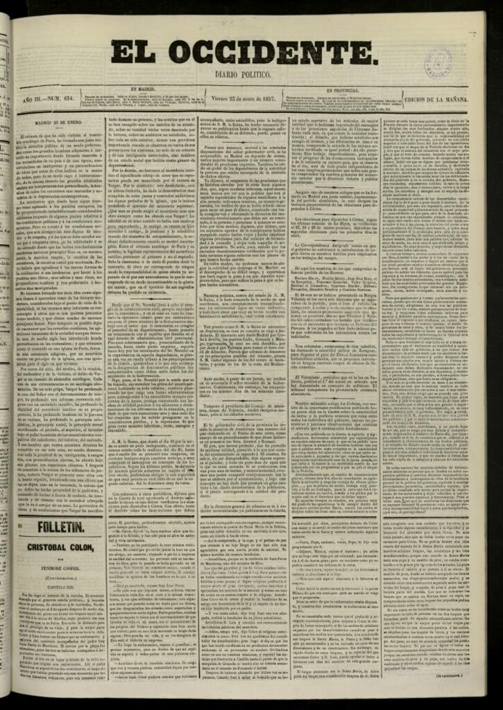 Miniatura de El Occidente: diario político del 23 de enero de 1857, nº 634