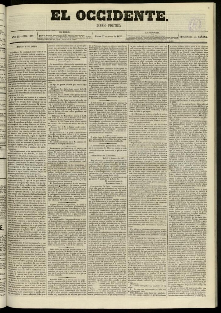 Miniatura de El Occidente: diario político del 27 de enero de 1857, nº 637