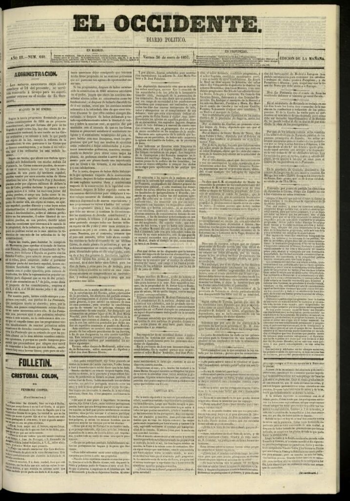 Miniatura de El Occidente: diario político del 30 de enero de 1857, nº 640