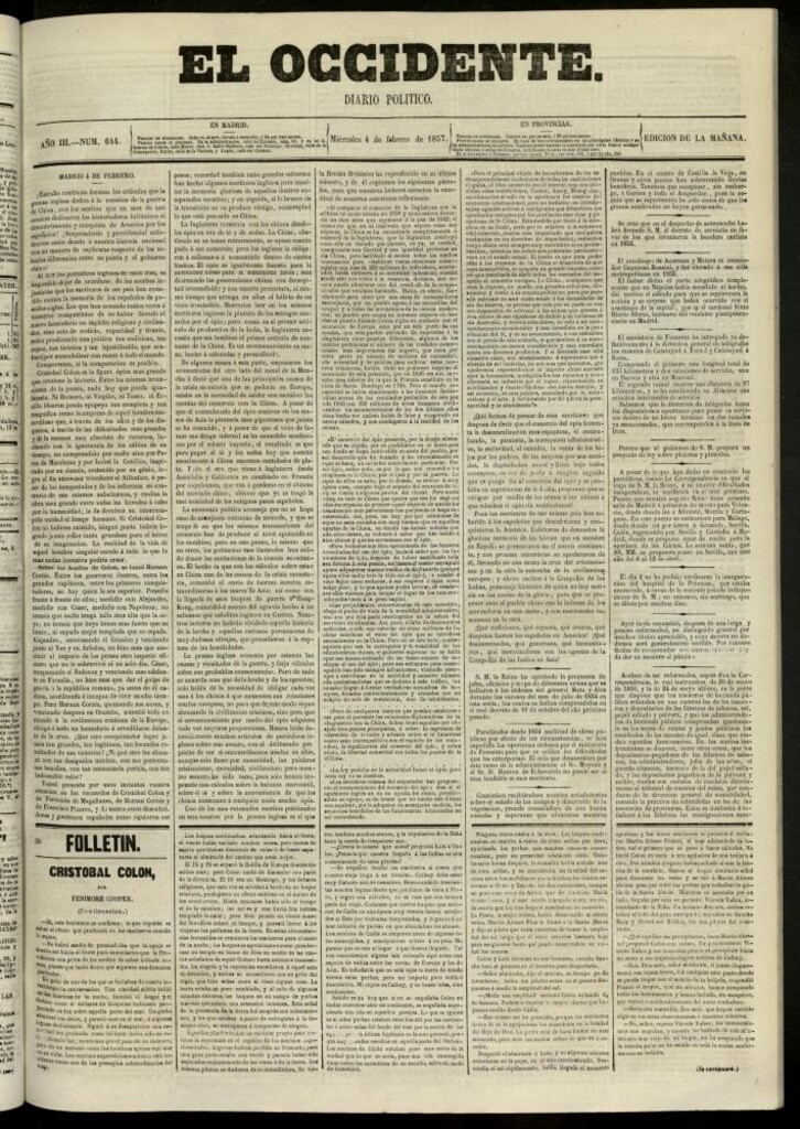 Miniatura de El Occidente: diario político del 4 de febrero de 1857, nº 644