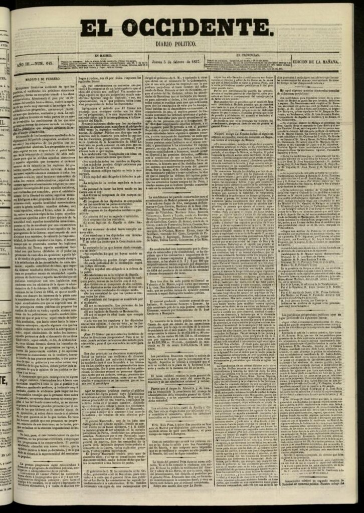 Miniatura de El Occidente: diario político del 5 de febrero de 1857, nº 645