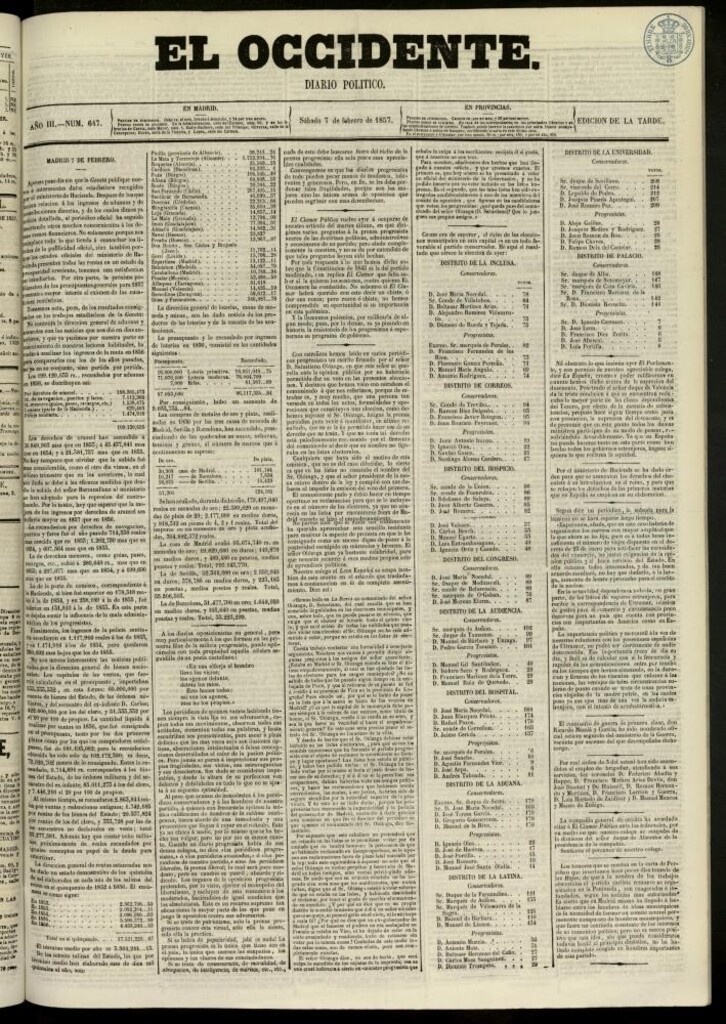 Miniatura de El Occidente: diario político del 7 de febrero de 1857, nº 647