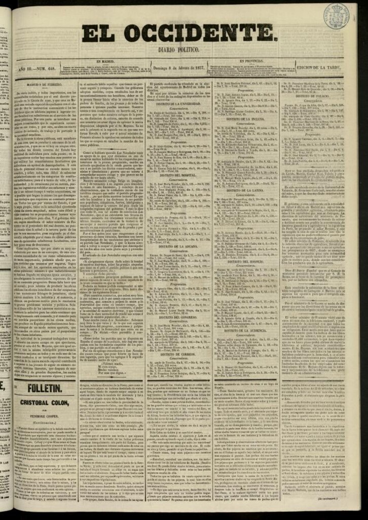 Miniatura de El Occidente: diario político del 8 de febrero de 1857, nº 648