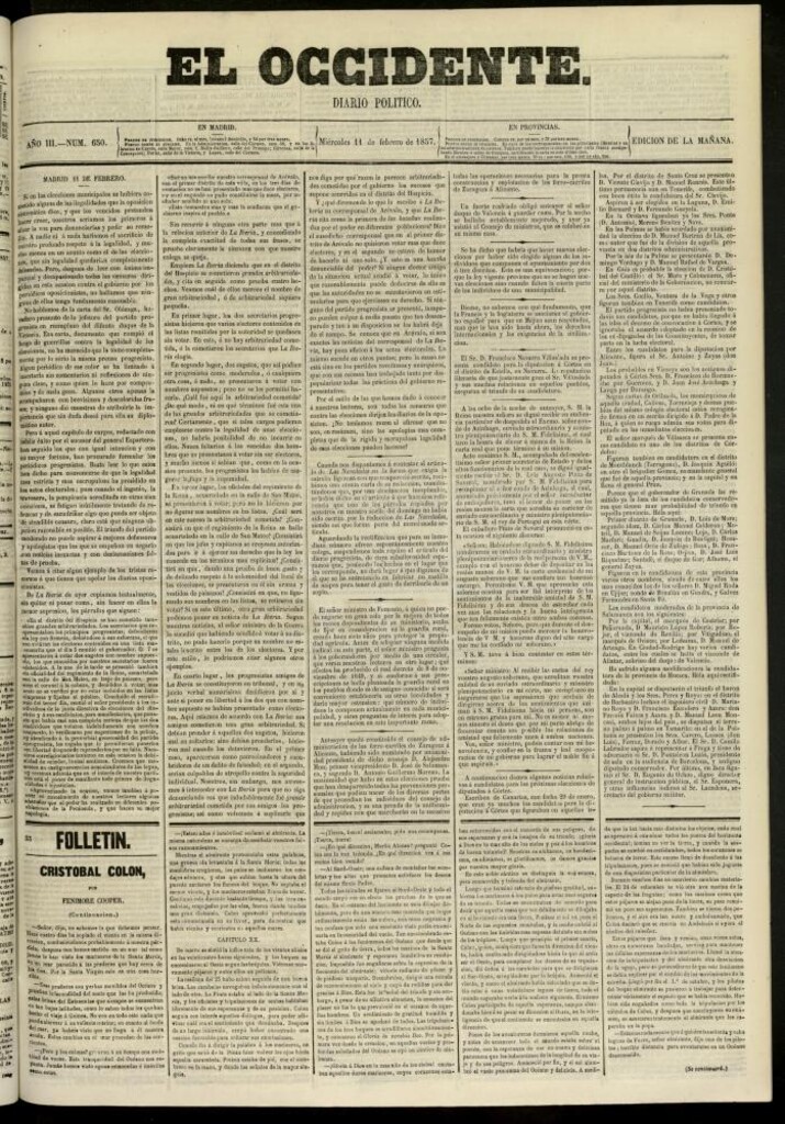 Miniatura de El Occidente: diario político del 11 de febrero de 1857, nº 650