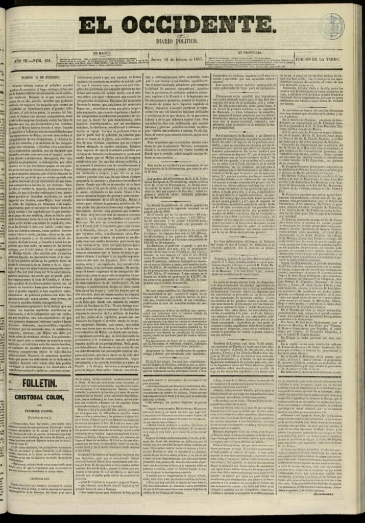 Miniatura de El Occidente: diario político del 12 de febrero de 1857, nº 651