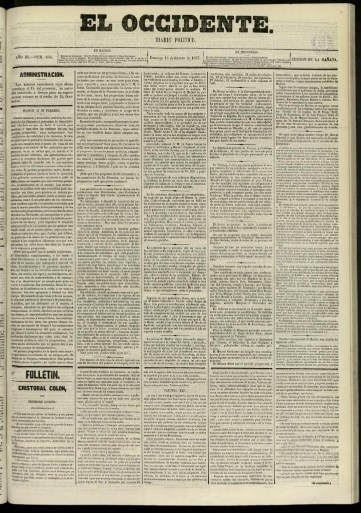 Miniatura de El Occidente: diario político del 15 de febrero de 1857, nº 654