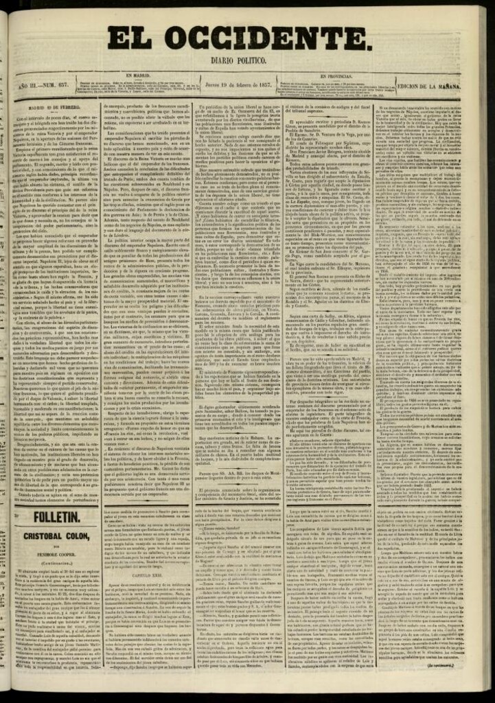 Miniatura de El Occidente: diario político del 19 de febrero de 1857, nº 657