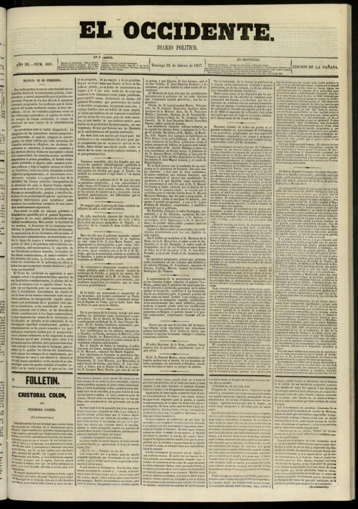 Miniatura de El Occidente: diario político del 22 de febrero de 1857, nº 660