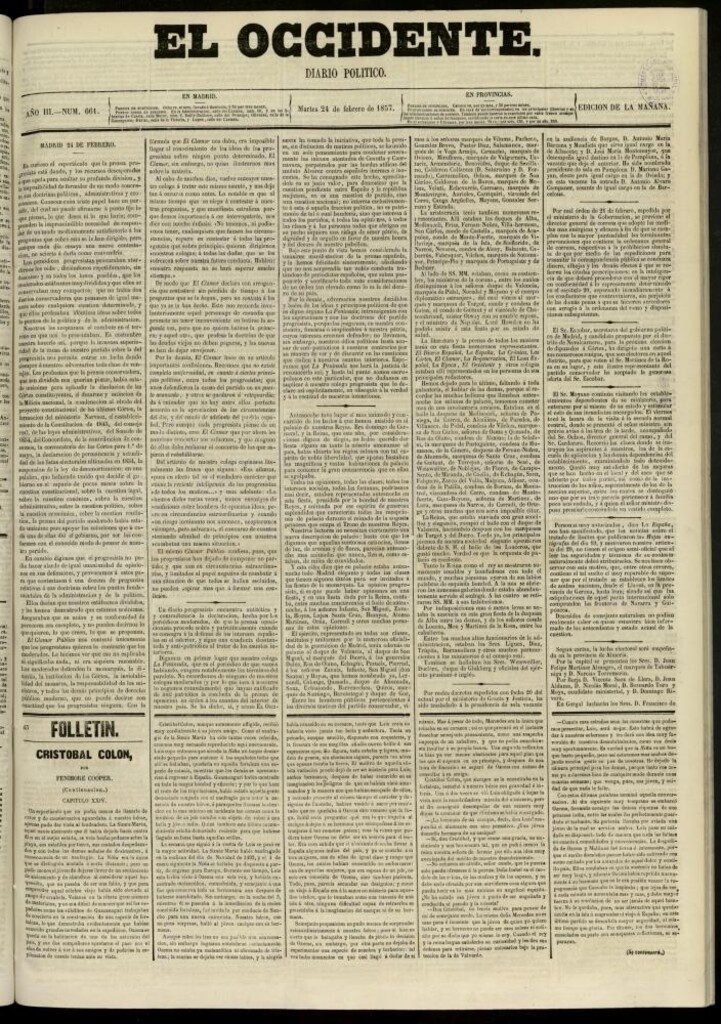Miniatura de El Occidente: diario político del 24 de febrero de 1857, nº 661