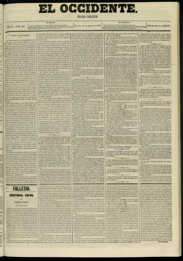 Miniatura de El Occidente: diario político del 25 de febrero de 1857, nº 662