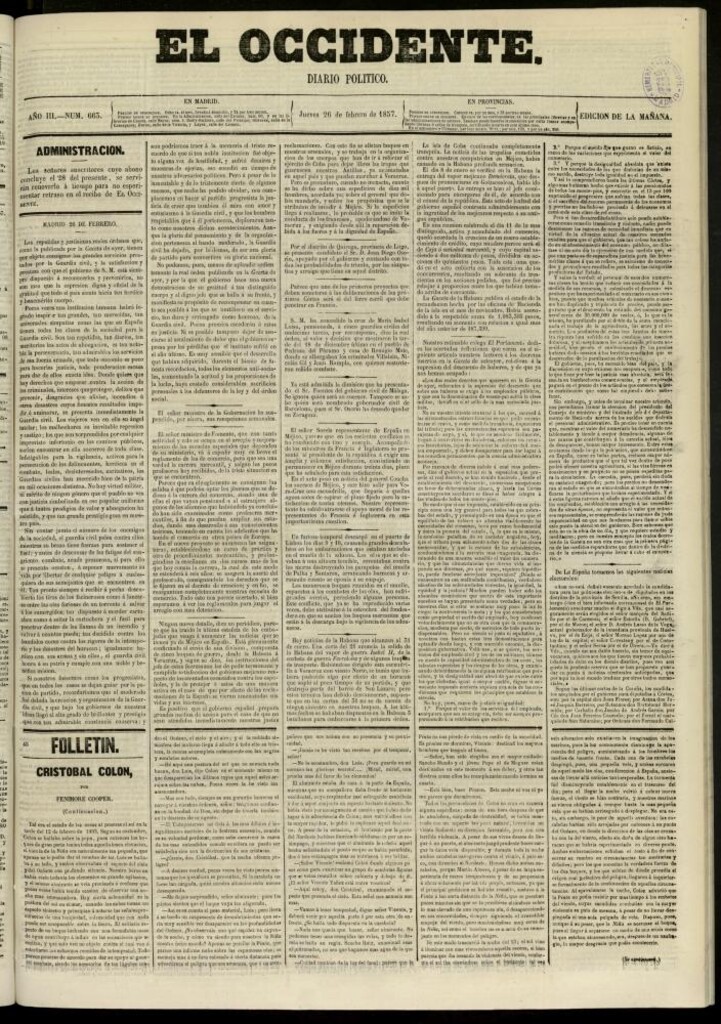 Miniatura de El Occidente: diario político del 26 de febrero de 1857, nº 663