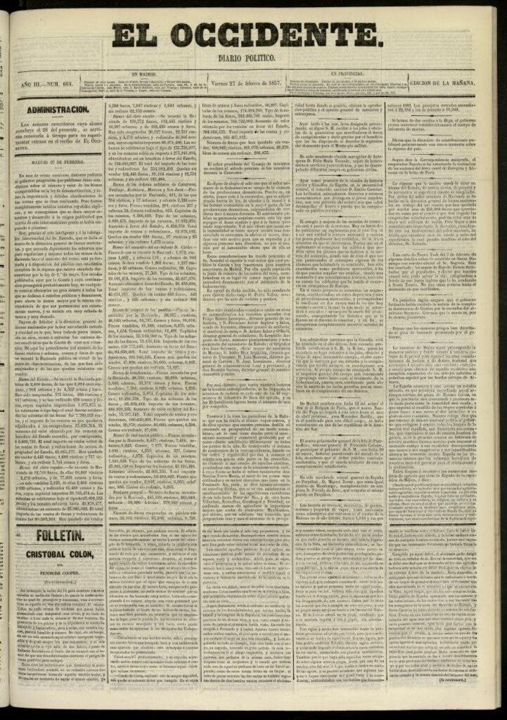Miniatura de El Occidente: diario político del 27 de febrero de 1857, nº 664