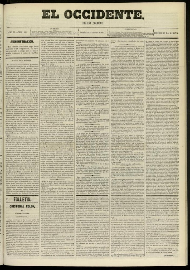 Miniatura de El Occidente: diario político del 28 de febrero de 1857, nº 665