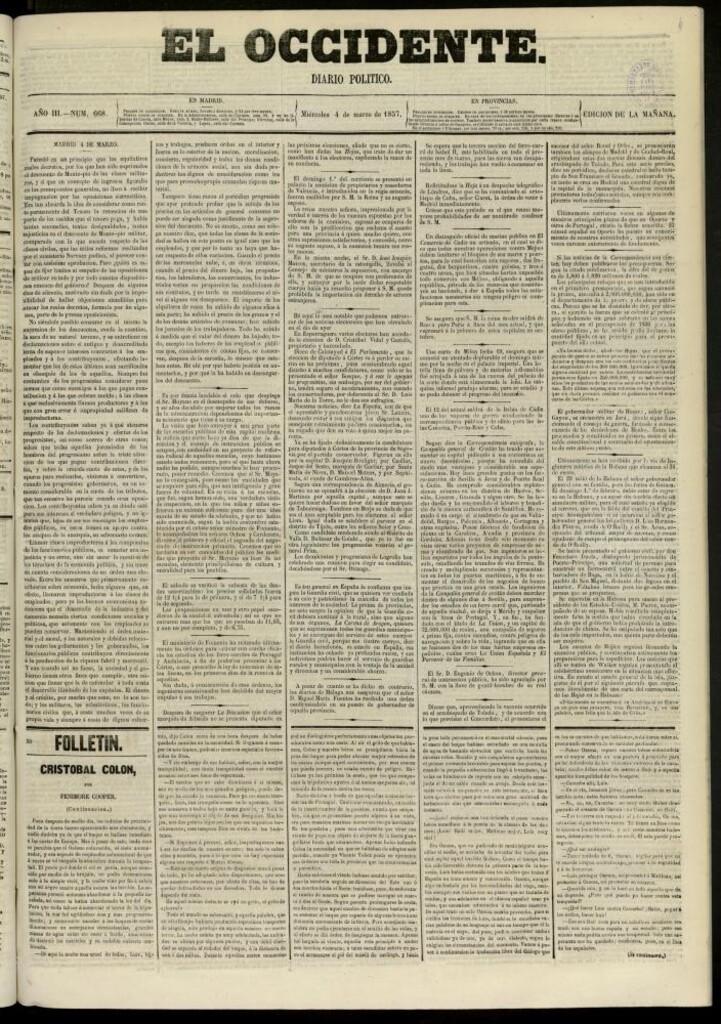 Miniatura de El Occidente: diario político del 4 de marzo de 1857, nº 668