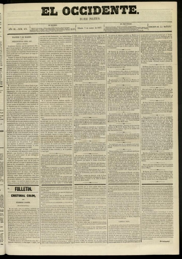 Miniatura de El Occidente: diario político del 7 de marzo de 1857, nº 671
