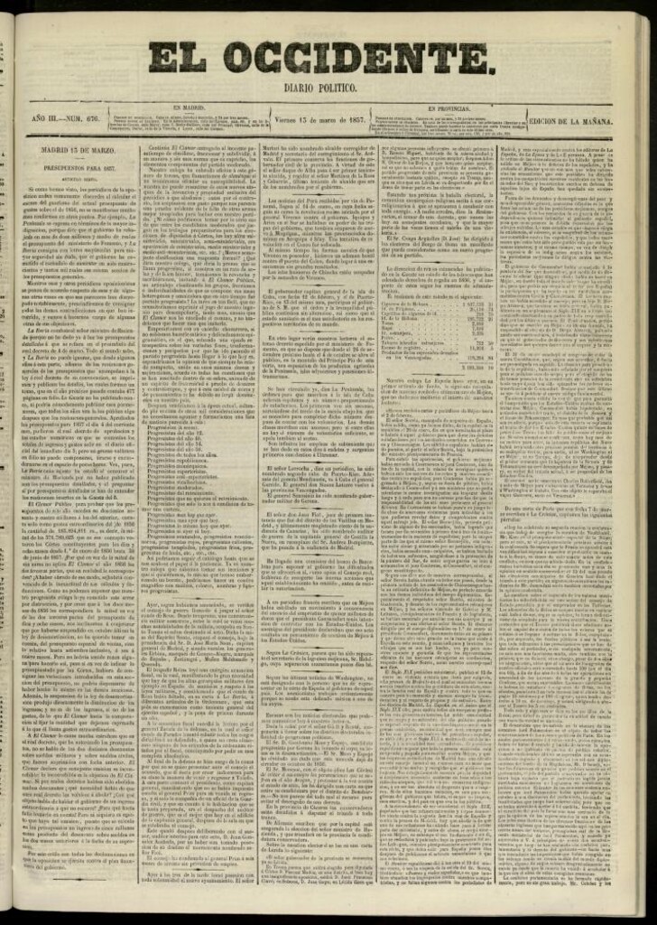 Miniatura de El Occidente: diario político del 13 de marzo de 1857, nº 676