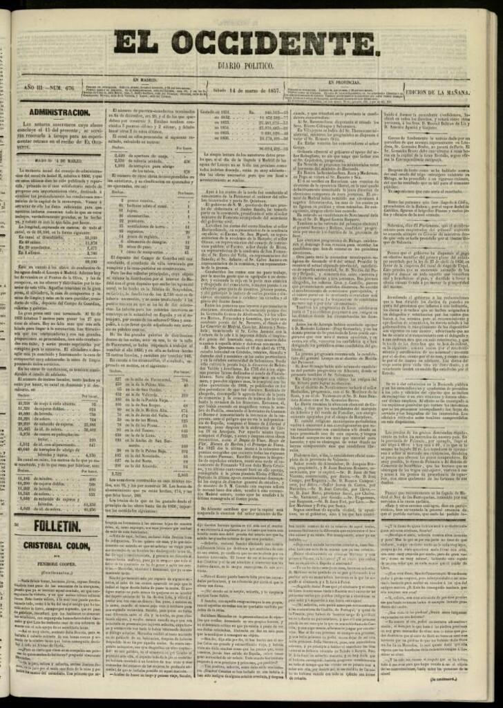 Miniatura de El Occidente: diario político del 14 de marzo de 1857, nº 676 [sic]