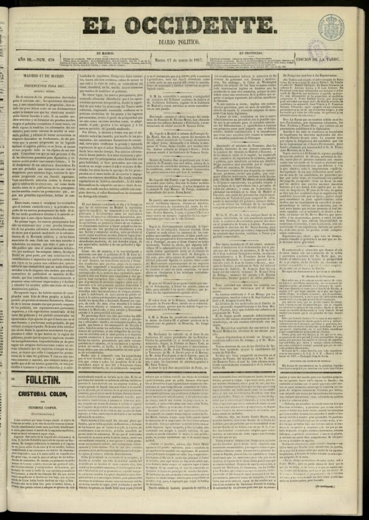 Miniatura de El Occidente: diario político del 17 de marzo de 1857, nº 678