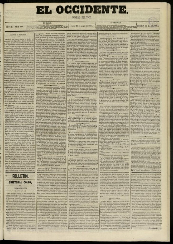 Miniatura de El Occidente: diario político del 19 de marzo de 1857, nº 680
