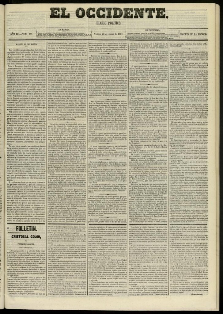 Miniatura de El Occidente: diario político del 20 de marzo de 1857, nº 681