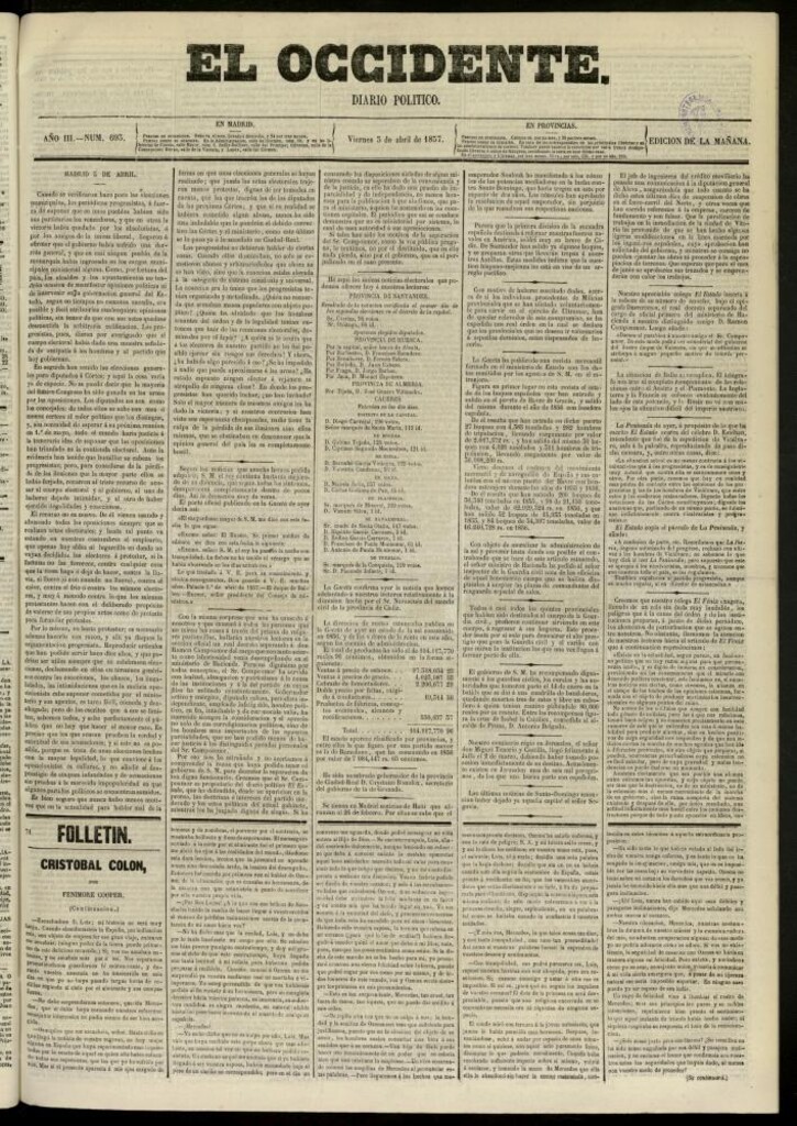 Miniatura de El Occidente: diario político del 3 de abril de 1857, nº 693