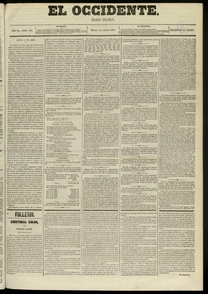 Miniatura de El Occidente: diario político del 4 de abril de 1857, nº 694