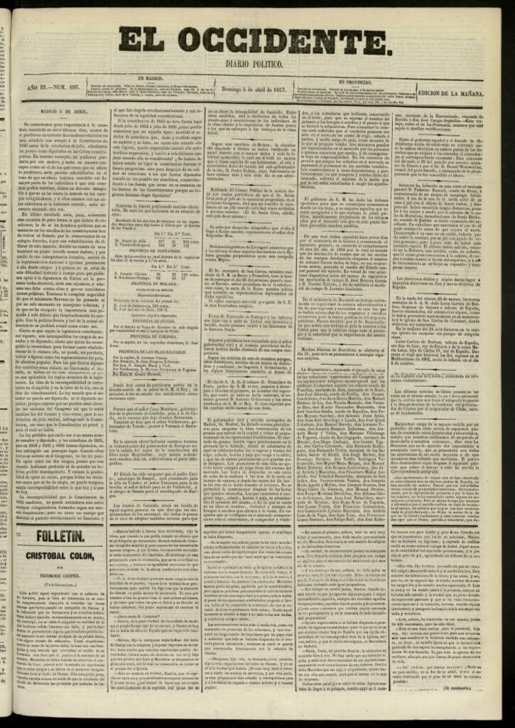Miniatura de El Occidente: diario político del 5 de abril de 1857, nº 695