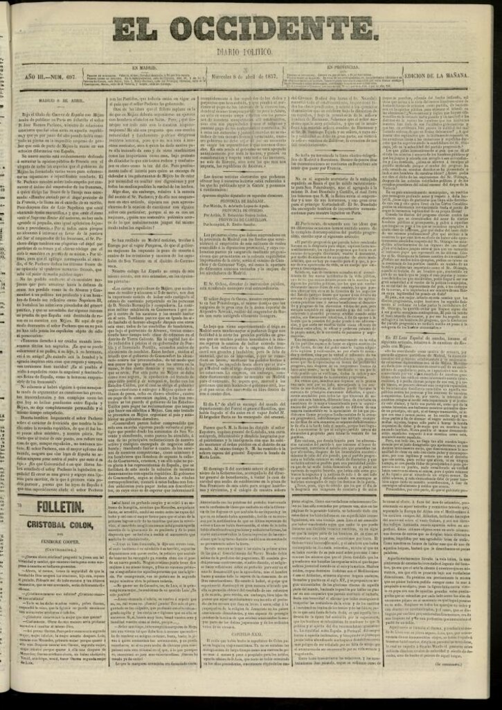 Miniatura de El Occidente: diario político del 8 de abril de 1857, nº 697