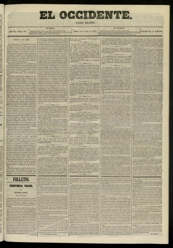 Miniatura de El Occidente: diario político del 11 de abril de 1857, nº 699