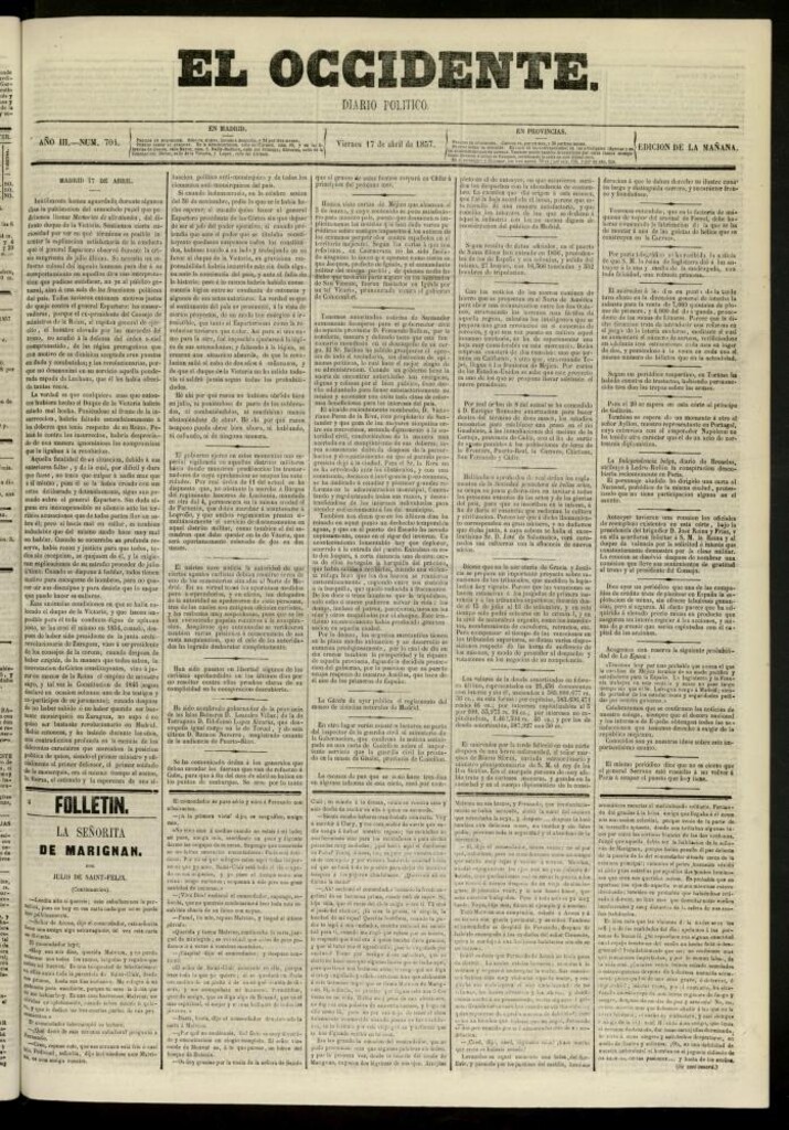 Miniatura de El Occidente: diario político del 17 de abril de 1857, nº 704