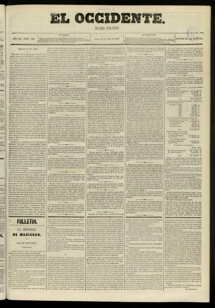 Miniatura de El Occidente: diario político del 23 de abril de 1857, nº 709