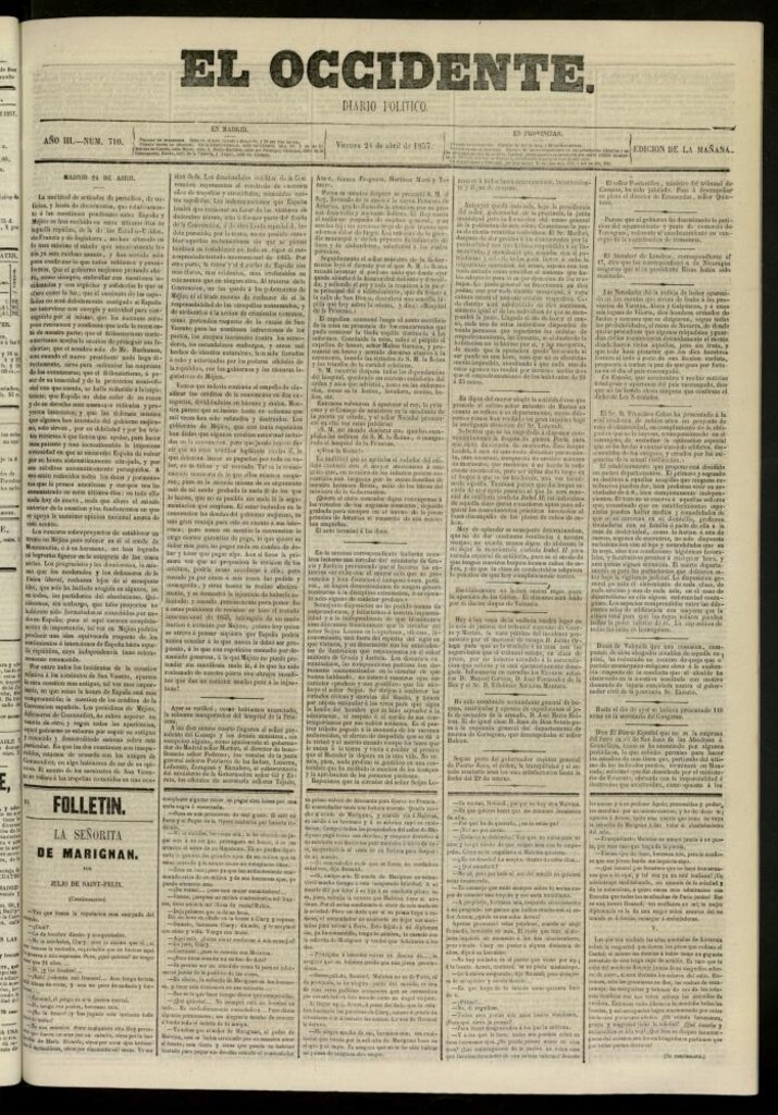 Miniatura de El Occidente: diario político del 24 de abril de 1857, nº 710