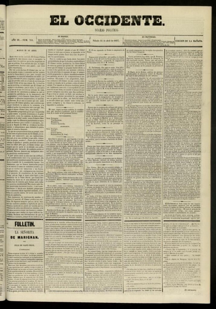 Miniatura de El Occidente: diario político del 25 de abril de 1857, nº 711
